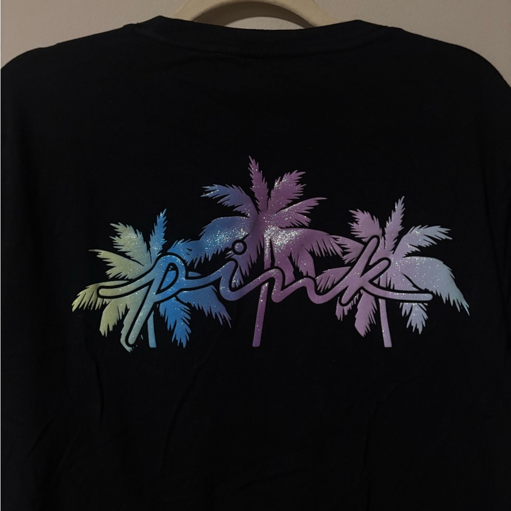 Victoria's Secret Pink Palm Tree Glitter Campus Tee Large - Picture 5 of 5